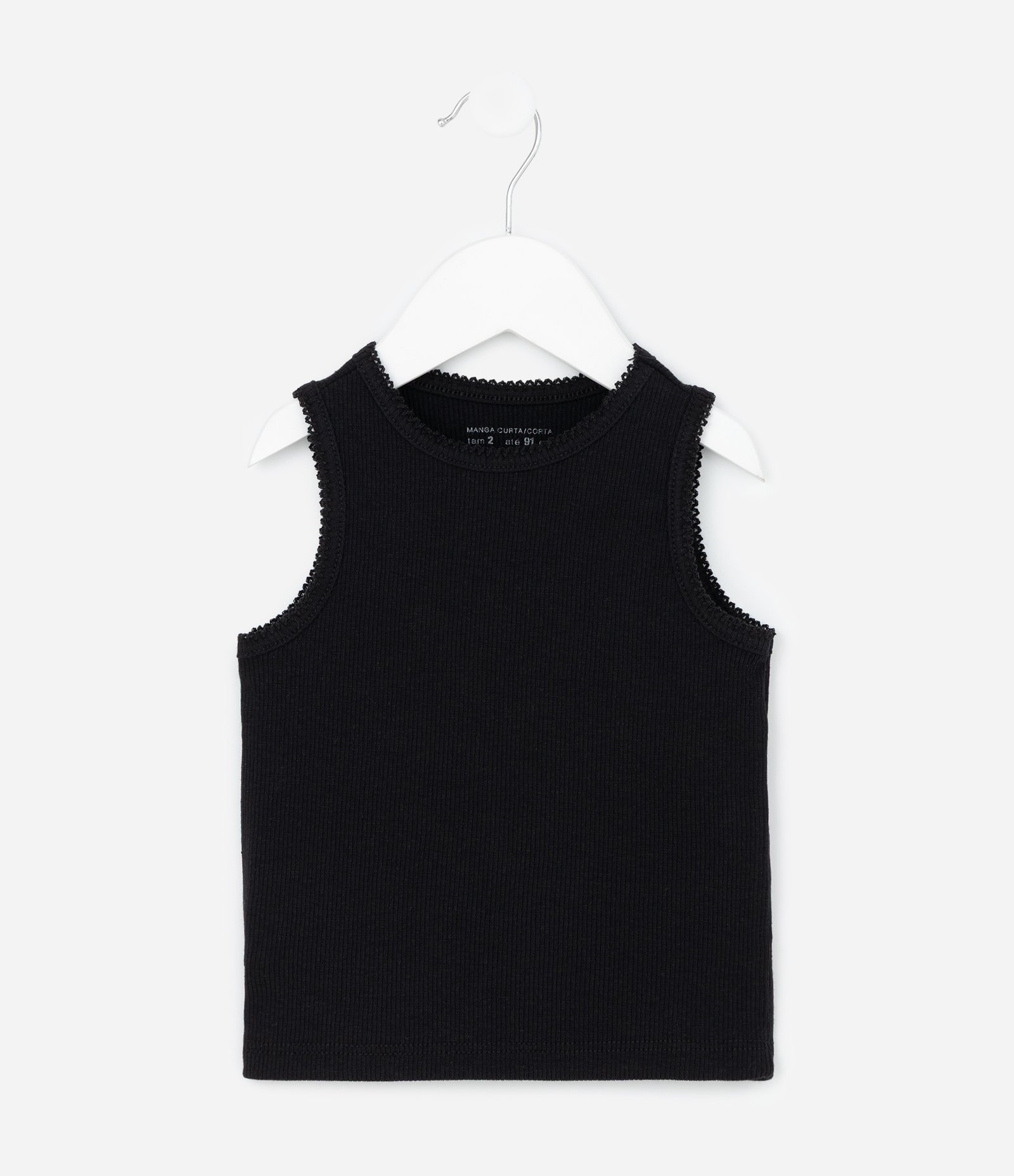 Regata Infantil em Ribana com Picueta no Decote – Tam 1 a 5/6 Anos Preto 1