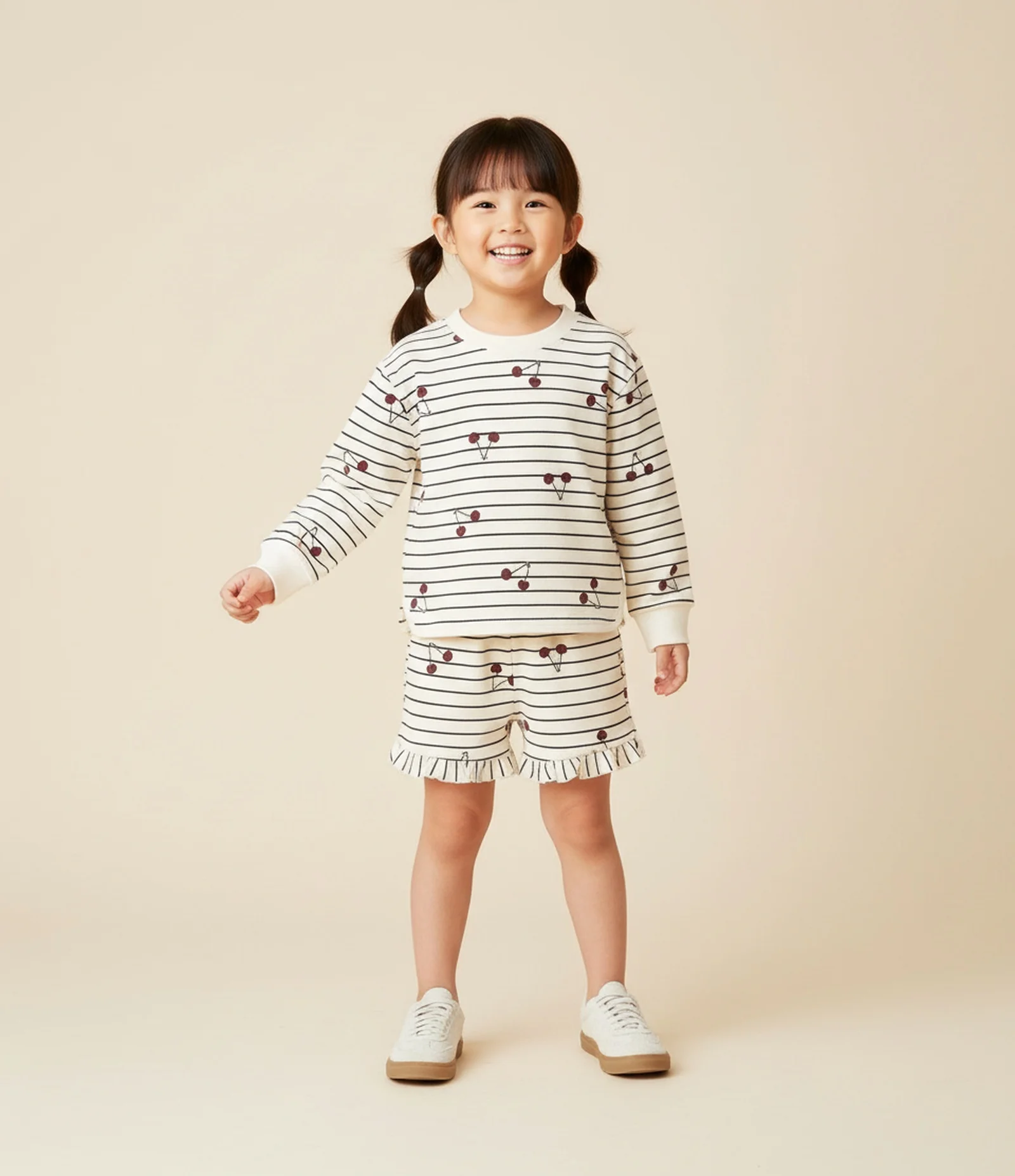 Conjunto Infantil em Algodão com Estampa Cereja Waffle – Tam 1 a 6 Anos Off White 1