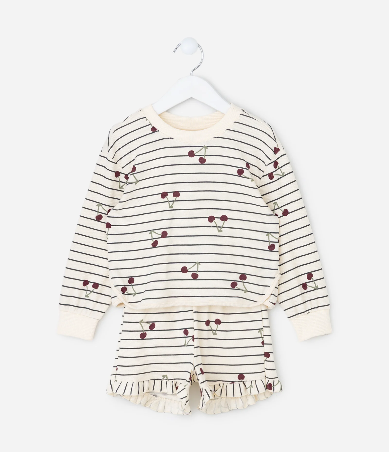 Conjunto Infantil em Algodão com Estampa Cereja Waffle – Tam 1 a 6 Anos Off White 2