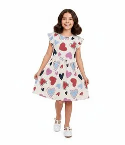 Vestido Infantil com Estampa de Corações – Tam 5 a 14 Anos