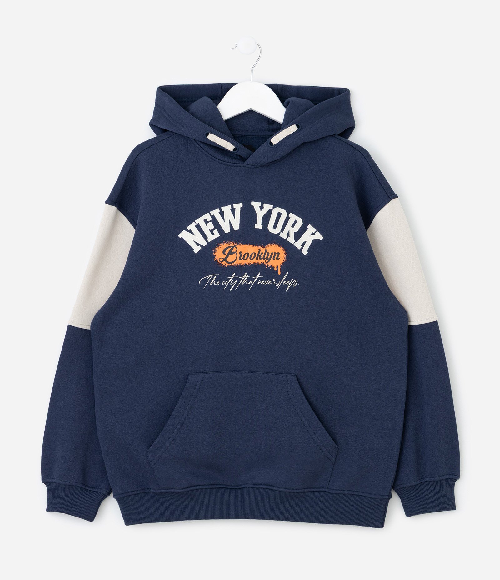 Casaco Relaxed Infantil com Capuz e Lettering Bordado – Tam 5 a 14 Anos Azul Marinho 1