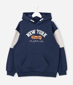 Casaco Relaxed Infantil com Capuz e Lettering Bordado – Tam 5 a 14 Anos