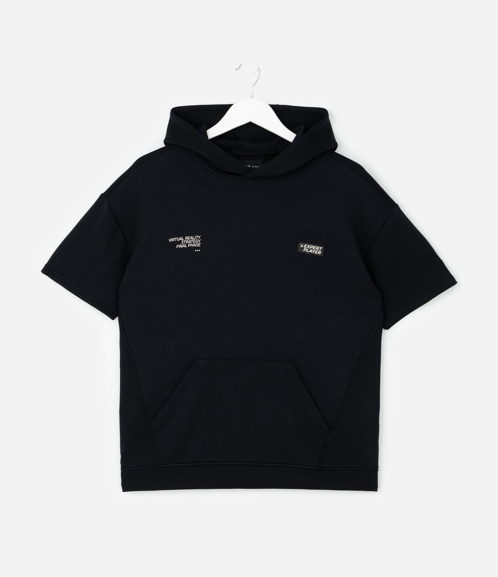 Camiseta Manga Curta com Capuz e Estampa Frontal - Tam 5 a 14 Anos Preto 1