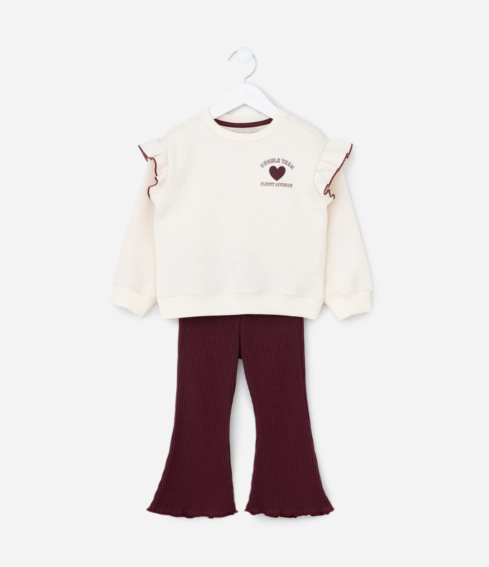 Conjunto Infantil com Babados no Ombro e Estampa de Coelho – Tam 1 a 5/6 Anos Off-White/Vinho 2