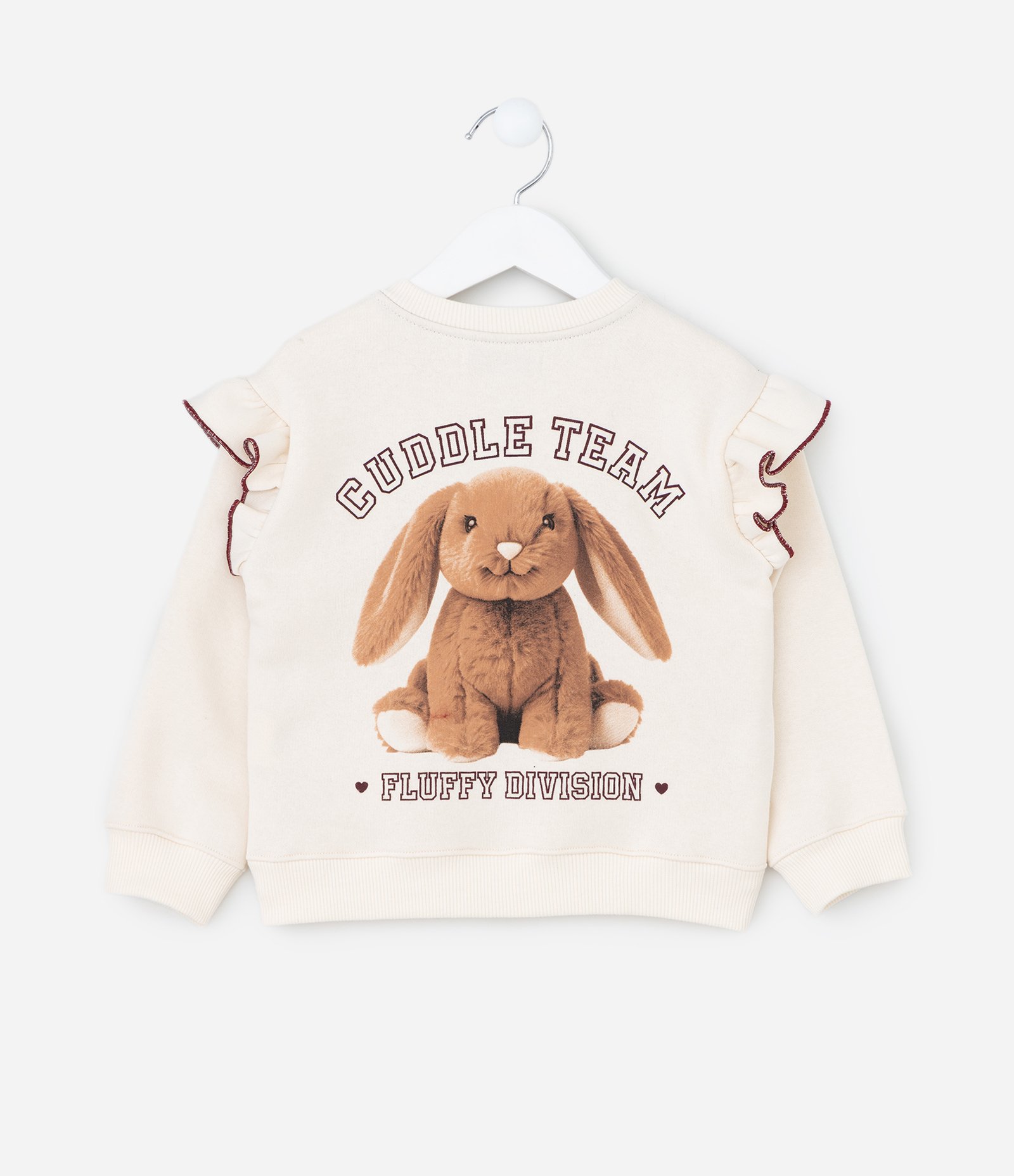 Conjunto Infantil com Babados no Ombro e Estampa de Coelho – Tam 1 a 5/6 Anos Off-White/Vinho 4