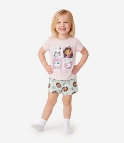 Pijama Infantil Com Blusa e Short com Estampa Gabby e Gatinhos - Tam 2 A 6 Anos