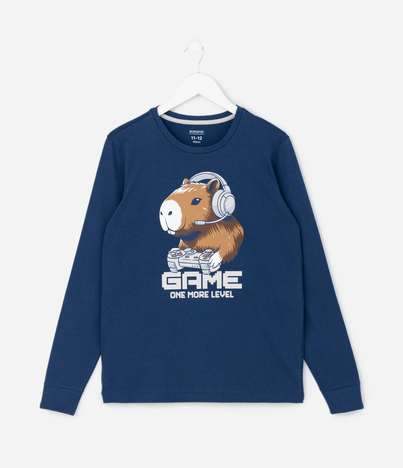 Pijama Infantil Manga Longa Estampa Capivara Gamer – Tam 7 a 16 Anos Azul Marinho 2