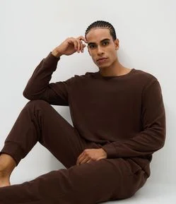 Pijama Longo em Fleece com Textura e Manga Longa