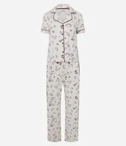 Pijama Americano Longo com Estampa de Mini Ícones