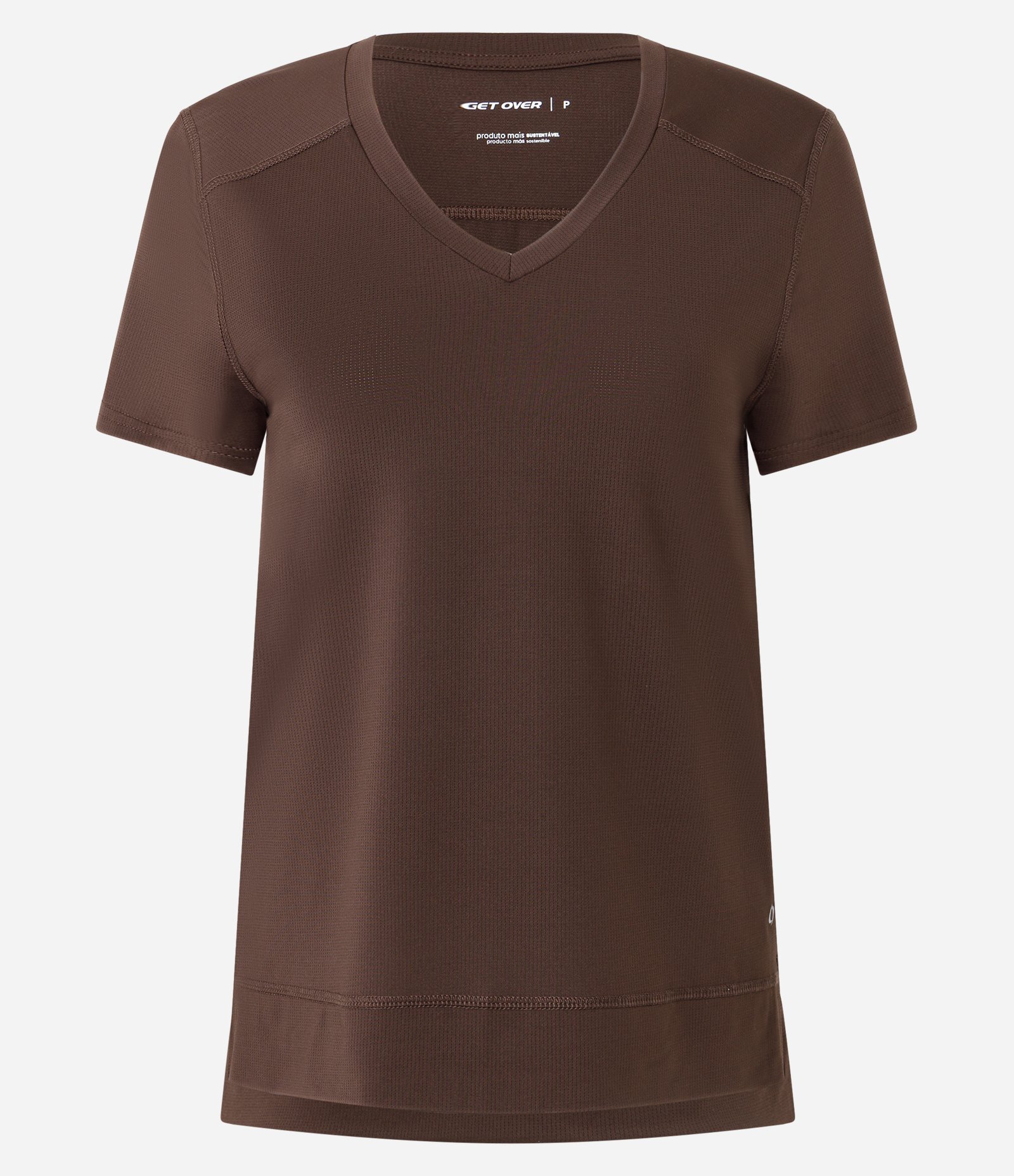 Camiseta Esportiva em Microfibra Furadinha com Barra Mullet Marrom 4