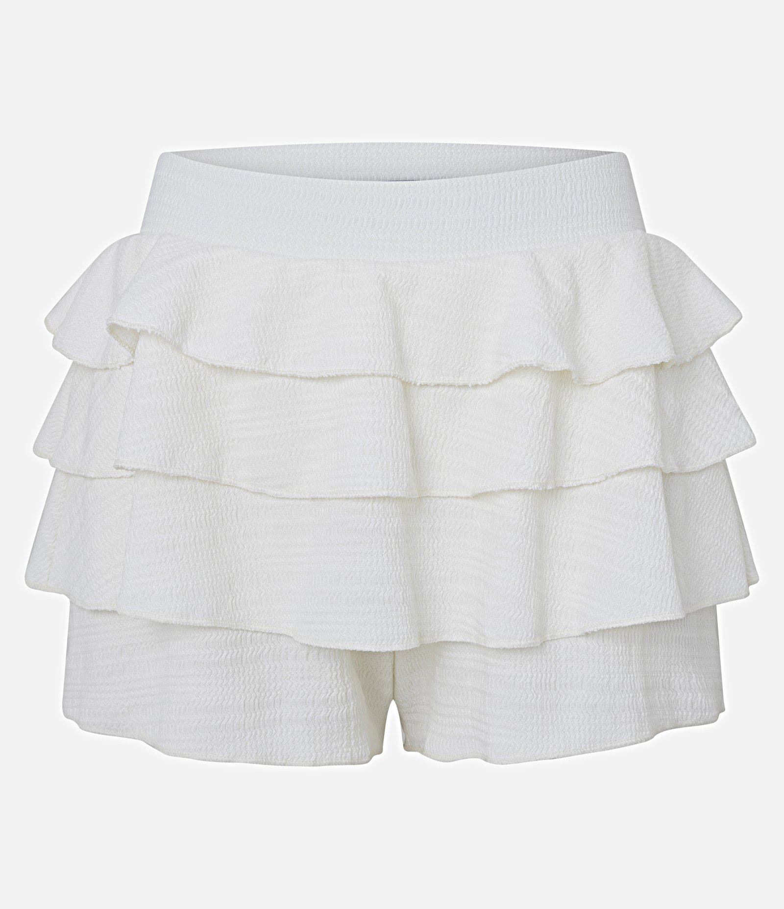 Short Saia com Cós Elástico  Camadas de Babado e Texturizado Branco 1