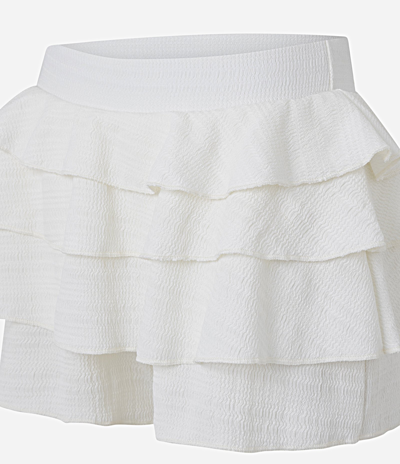 Short Saia com Cós Elástico  Camadas de Babado e Texturizado Branco 2