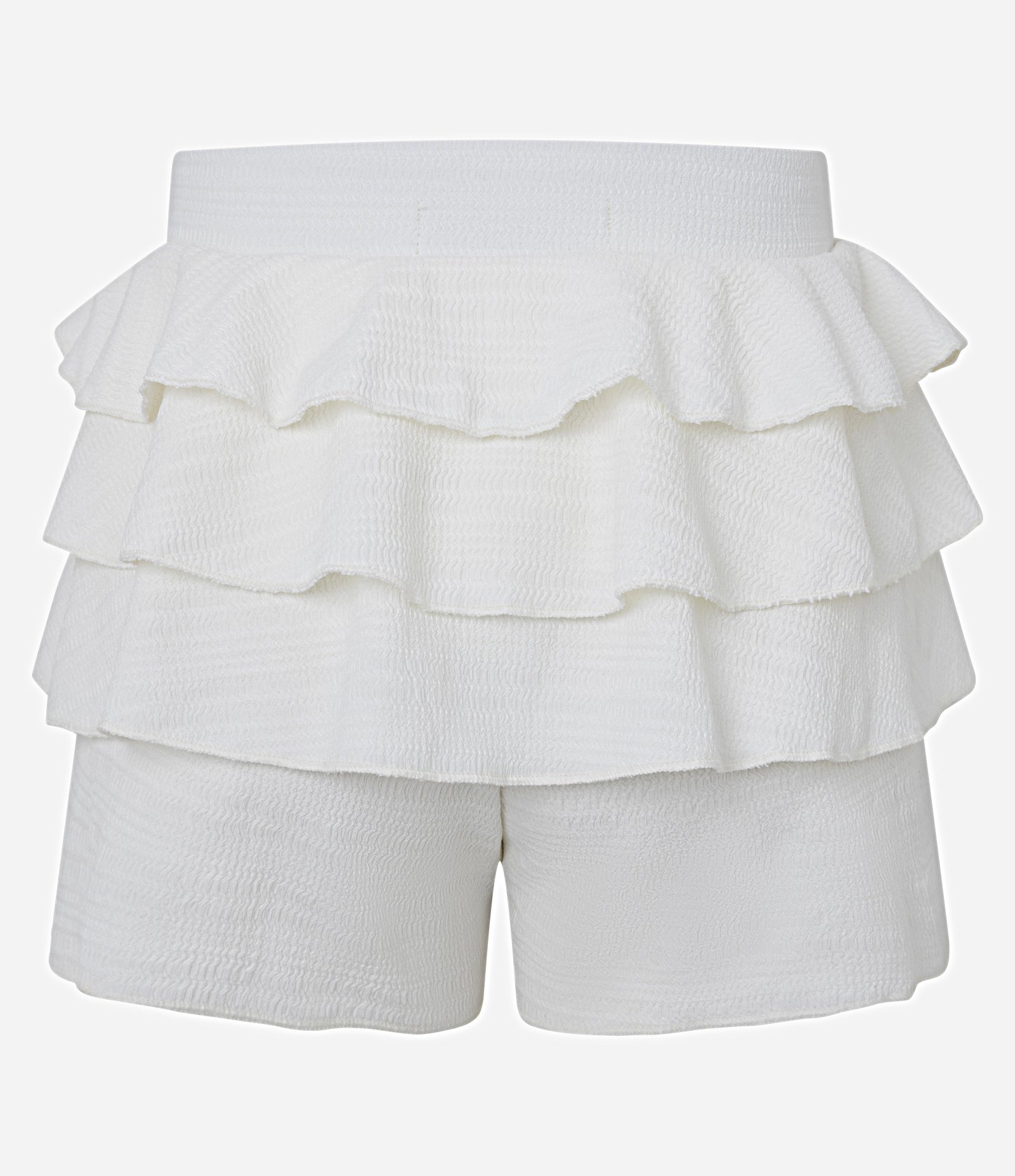 Short Saia com Cós Elástico  Camadas de Babado e Texturizado Branco 3