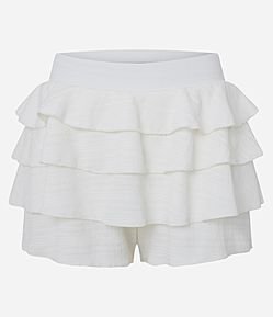 Short Saia com Cós Elástico  Camadas de Babado e Texturizado