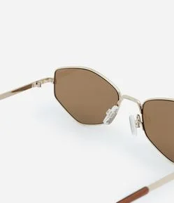 Óculos de Sol Geométrico com Hastes Finas Metalizadas