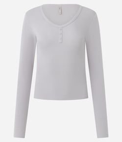 Blusa de Pijama Regular em Ribana com Botões