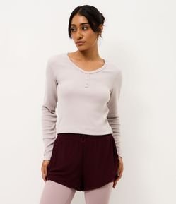 Blusa de Pijama Regular em Ribana com Botões