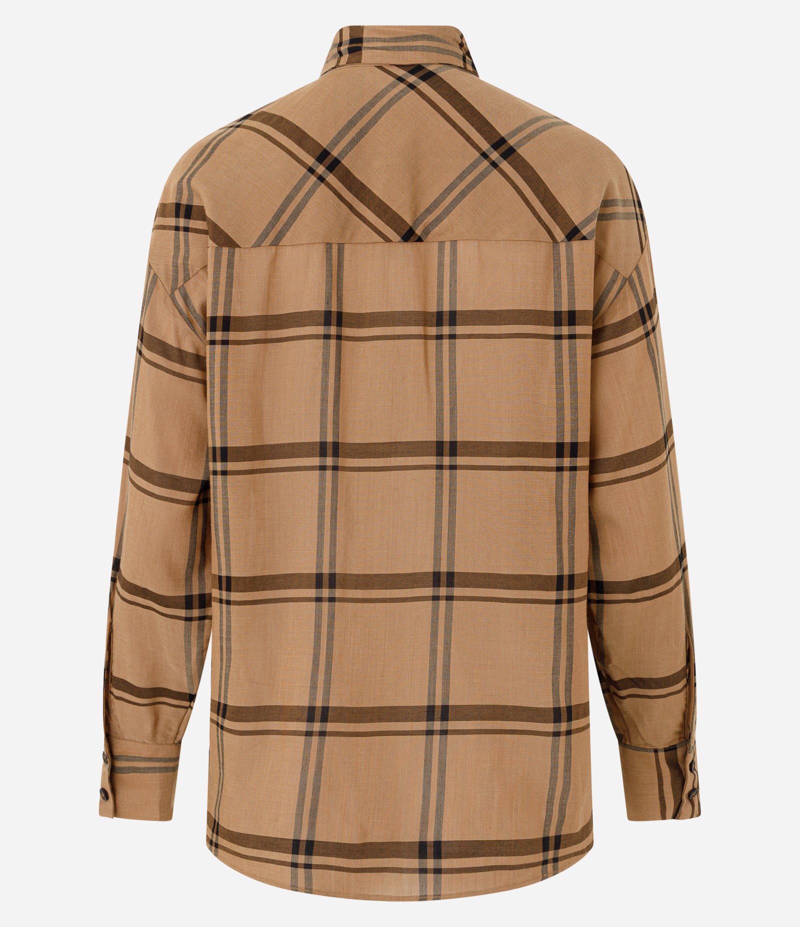 Camisa Xadrez em Viscose com Gola Laço Bege 6