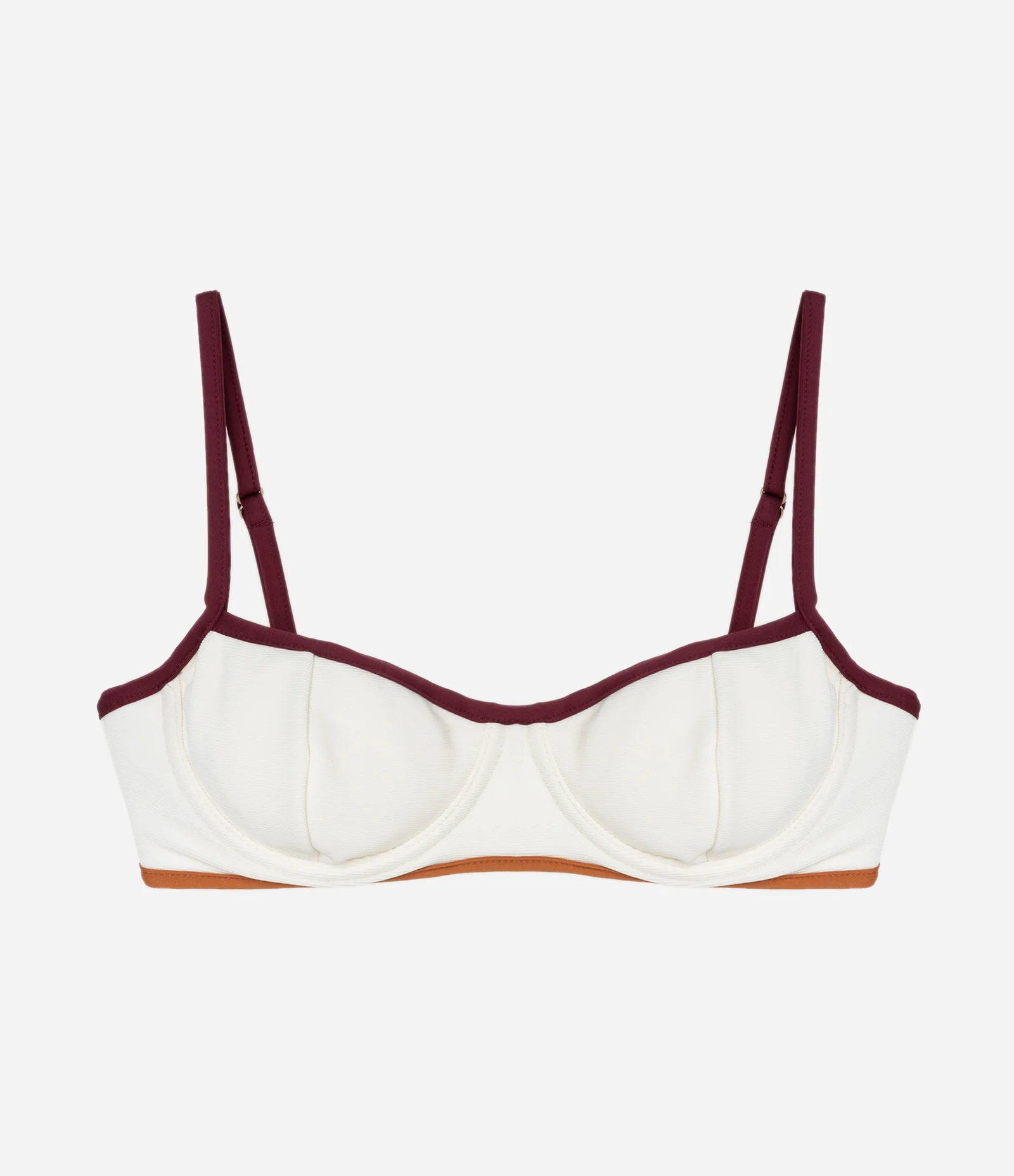 Biquini Top Meia Taça Canelado com Viés Contrastantes Off White 1