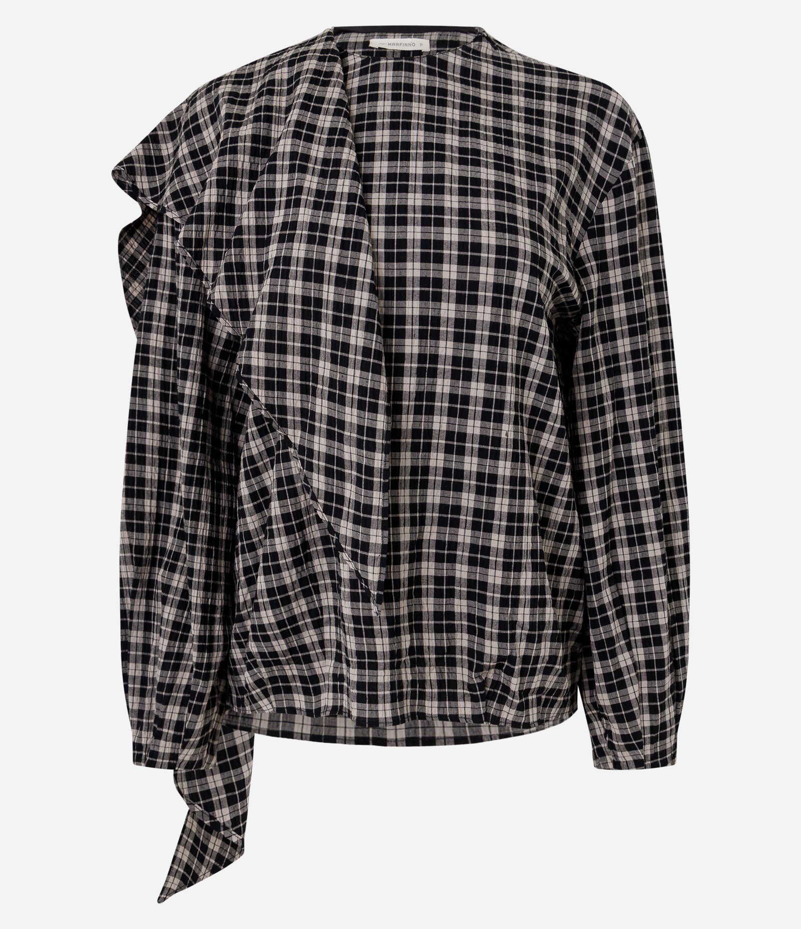 Camisa em Anarruga com Estampa Xadrez Preto 1