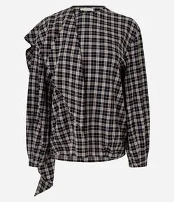 Camisa em Anarruga com Estampa Xadrez