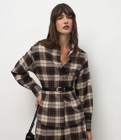Camisa Xadrez em Flanela com Gola Alta Estruturada