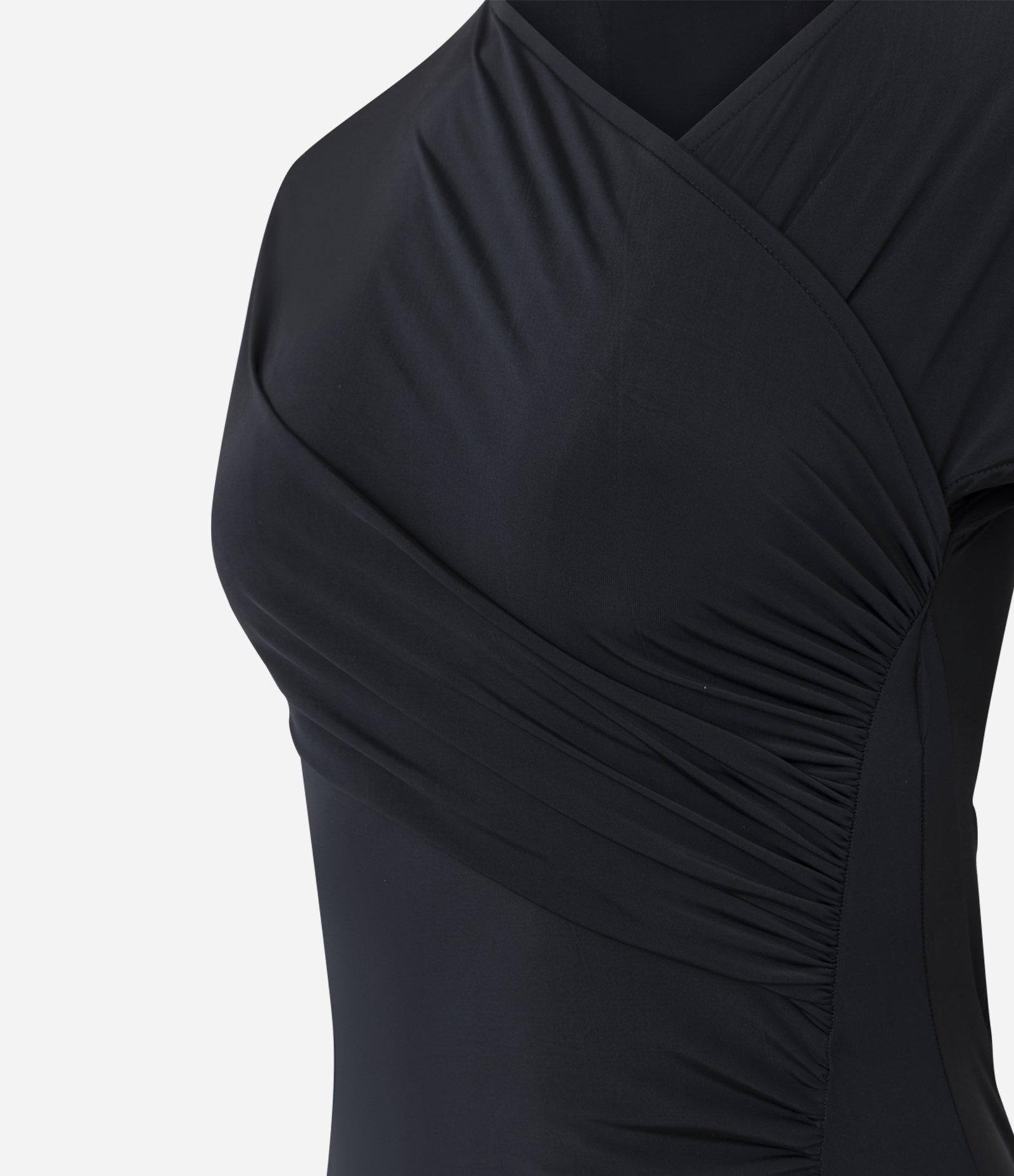 Vestido Curto com Franzido Decote Assimétrico e Barra Transpassada Preto 2