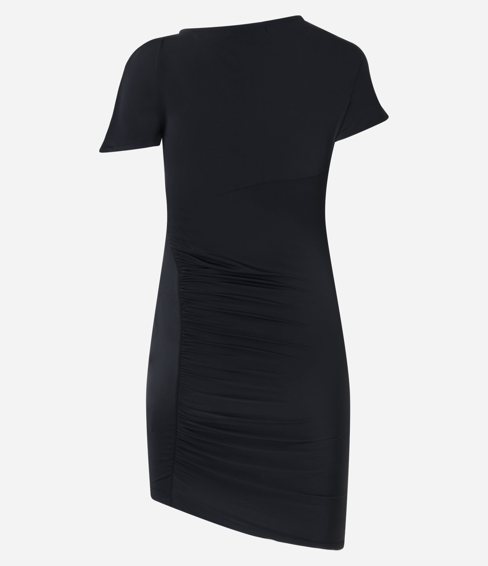 Vestido Curto com Franzido Decote Assimétrico e Barra Transpassada Preto 3