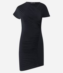 Vestido Curto com Franzido Decote Assimétrico e Barra Transpassada