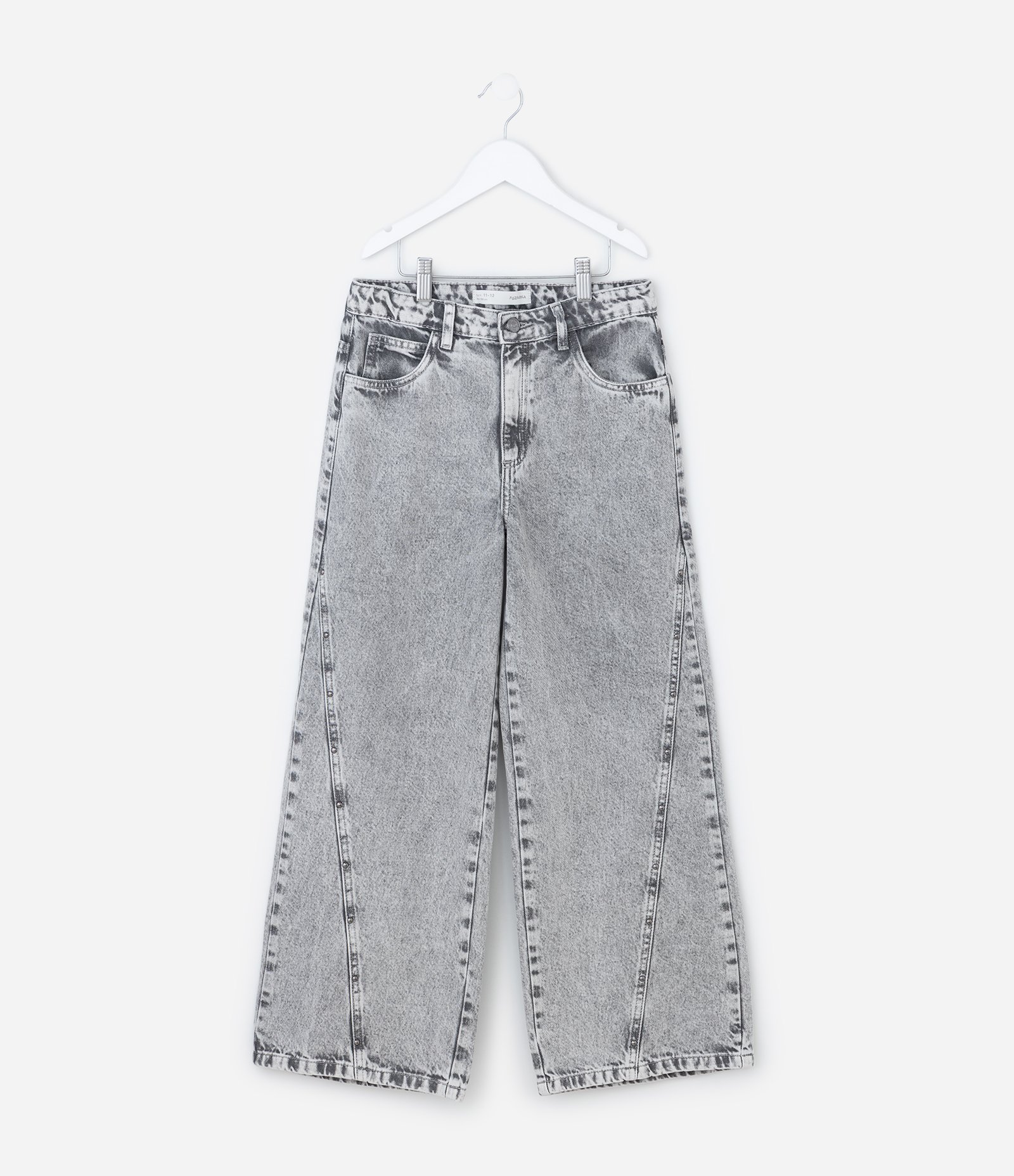 Calça Infantil Wide Leg em Jeans com Recortes – Tam 7 a 16 Cinza Mescla 1