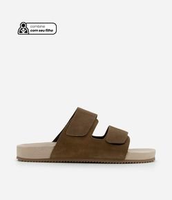 Sandália Slide em Camurça e Tiras com Velcro