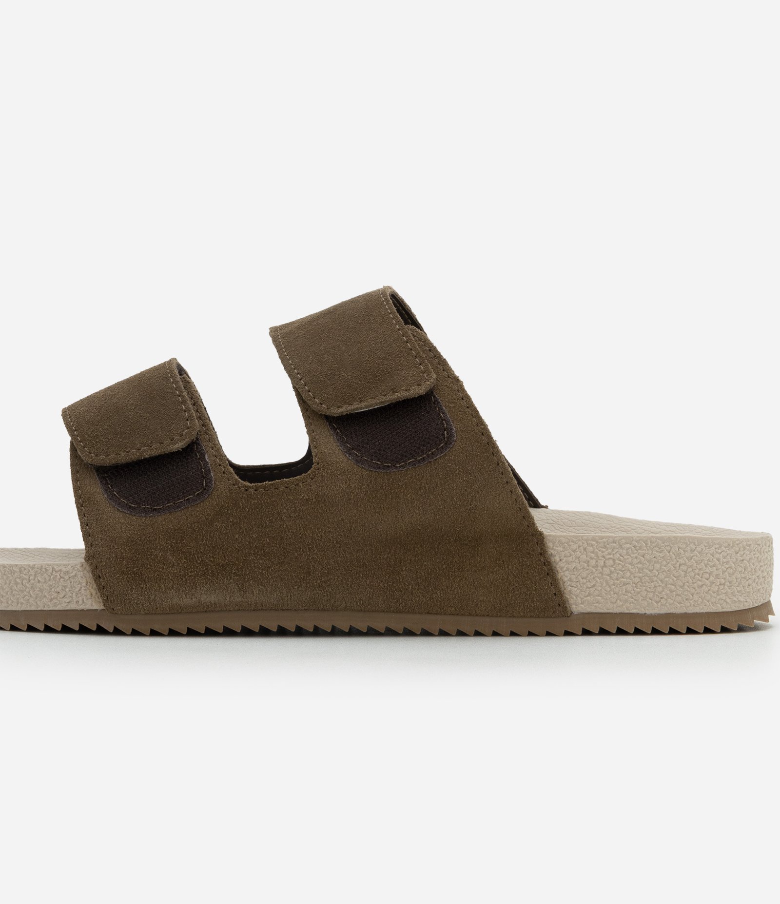 Sandália Slide em Camurça e Tiras com Velcro Marrom Claro 4