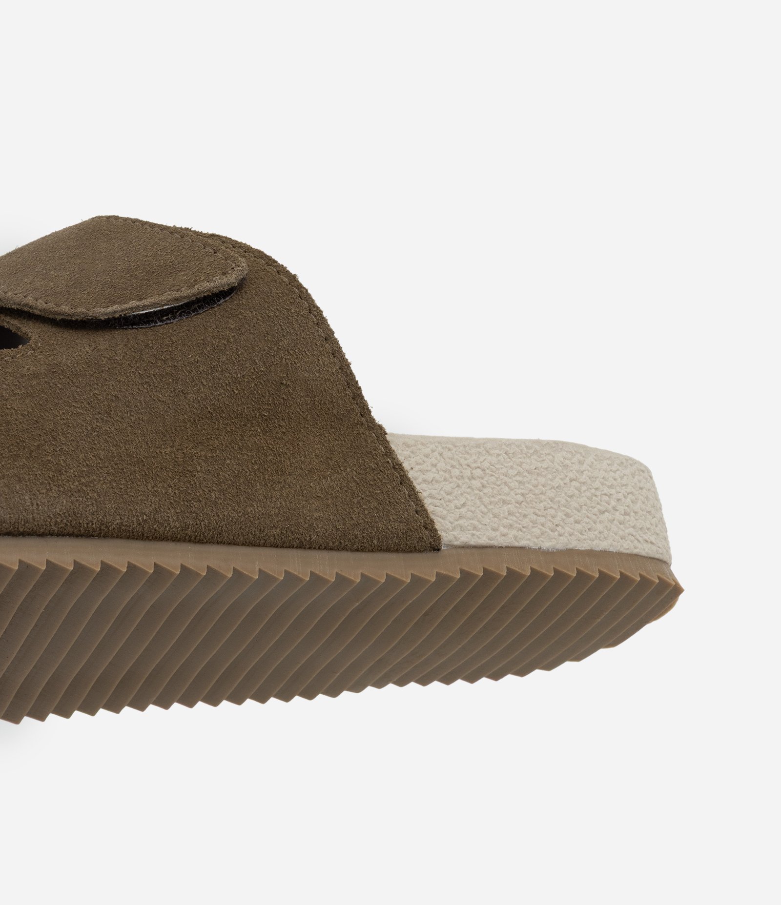 Sandália Slide em Camurça e Tiras com Velcro Marrom Claro 5