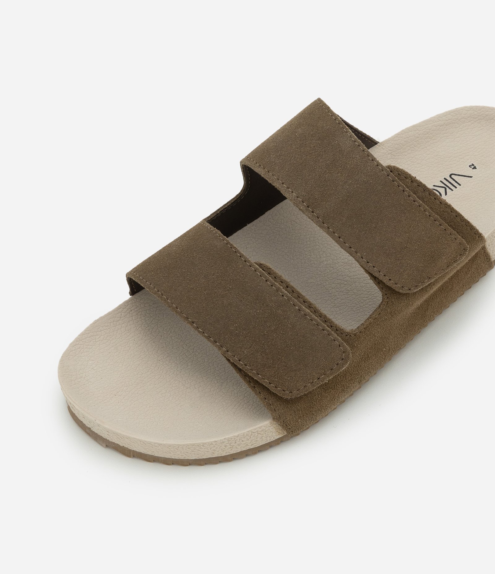 Sandália Slide em Camurça e Tiras com Velcro Marrom Claro 6