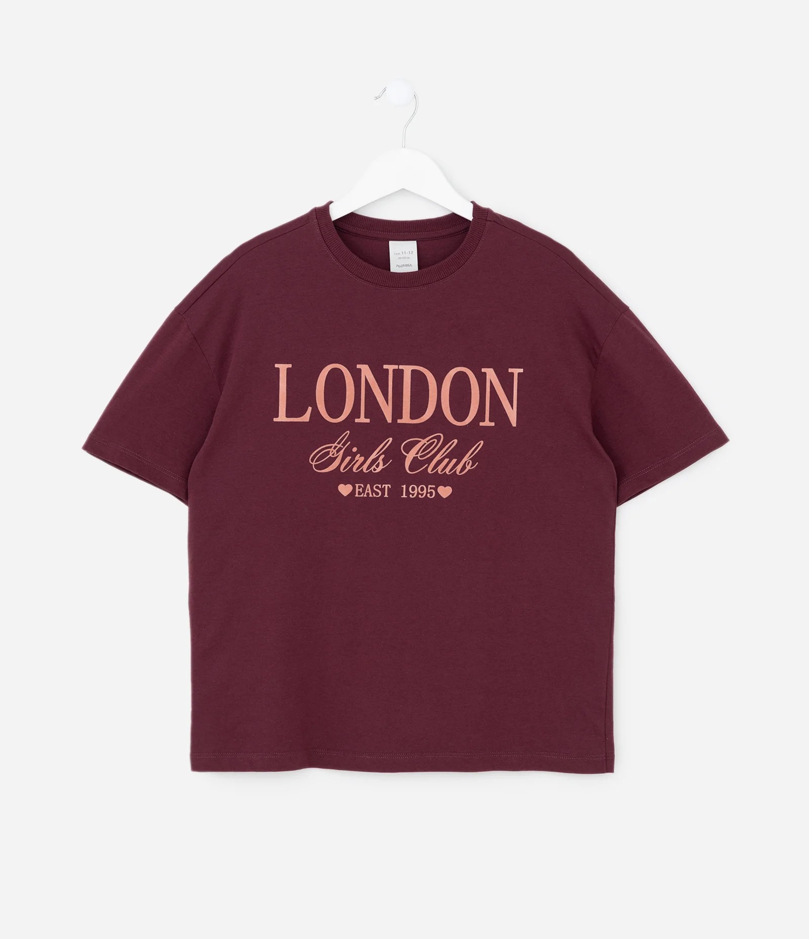 Camiseta Infantil com Lettering London Girls Club – Tam 7 a 16 Anos Bordô 2