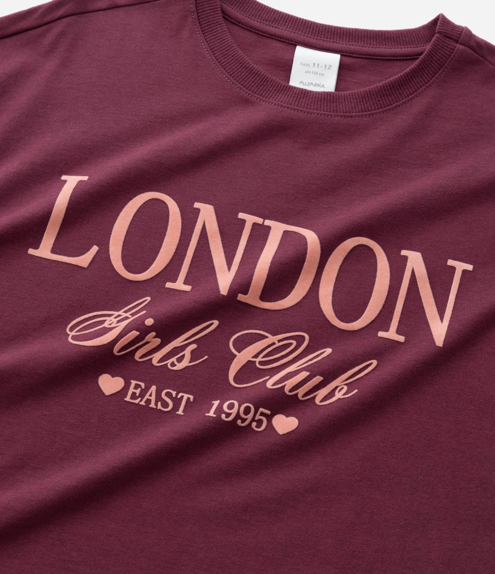 Camiseta Infantil com Lettering London Girls Club – Tam 7 a 16 Anos Bordô 5