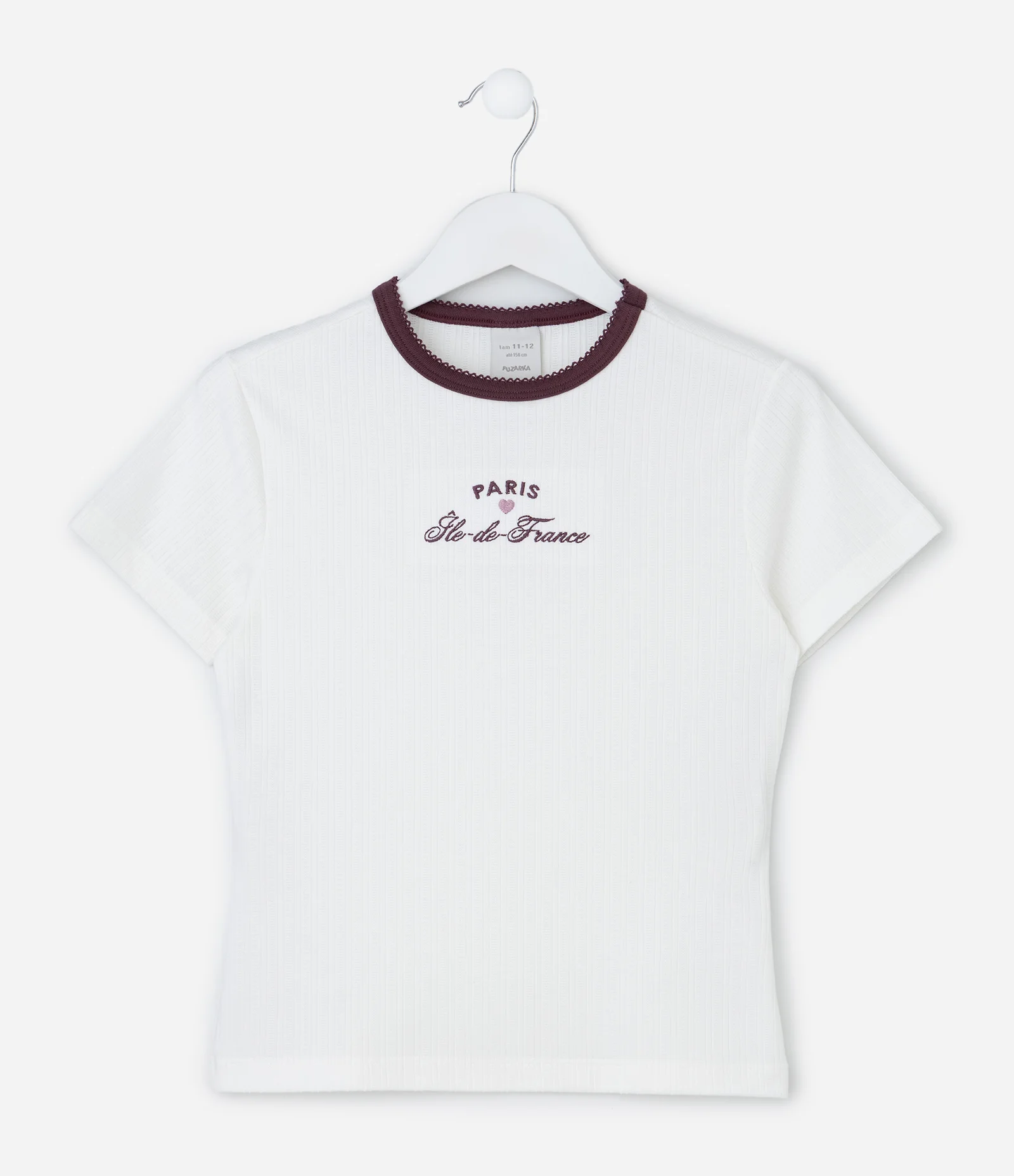 Blusa Infantil Baby Look em Malha Maquinetada com Lettering Bordado – Tam 5 a 14 Anos Off White 1