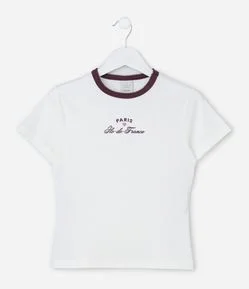 Blusa Infantil Baby Look em Malha Maquinetada com Lettering Bordado – Tam 5 a 14 Anos