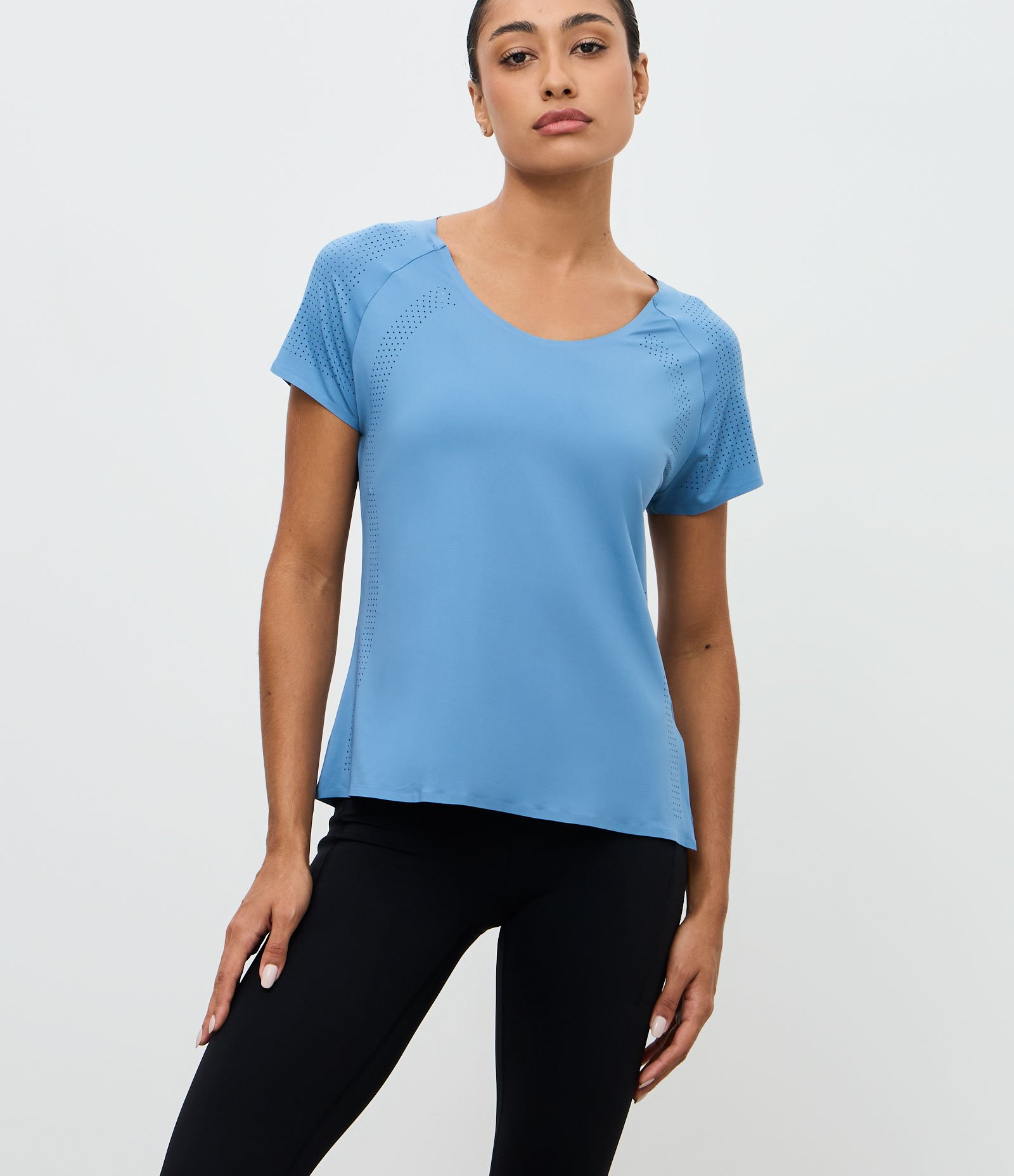 Camiseta Esportiva em Microfibra com Laterais Furadinhas Azul 1