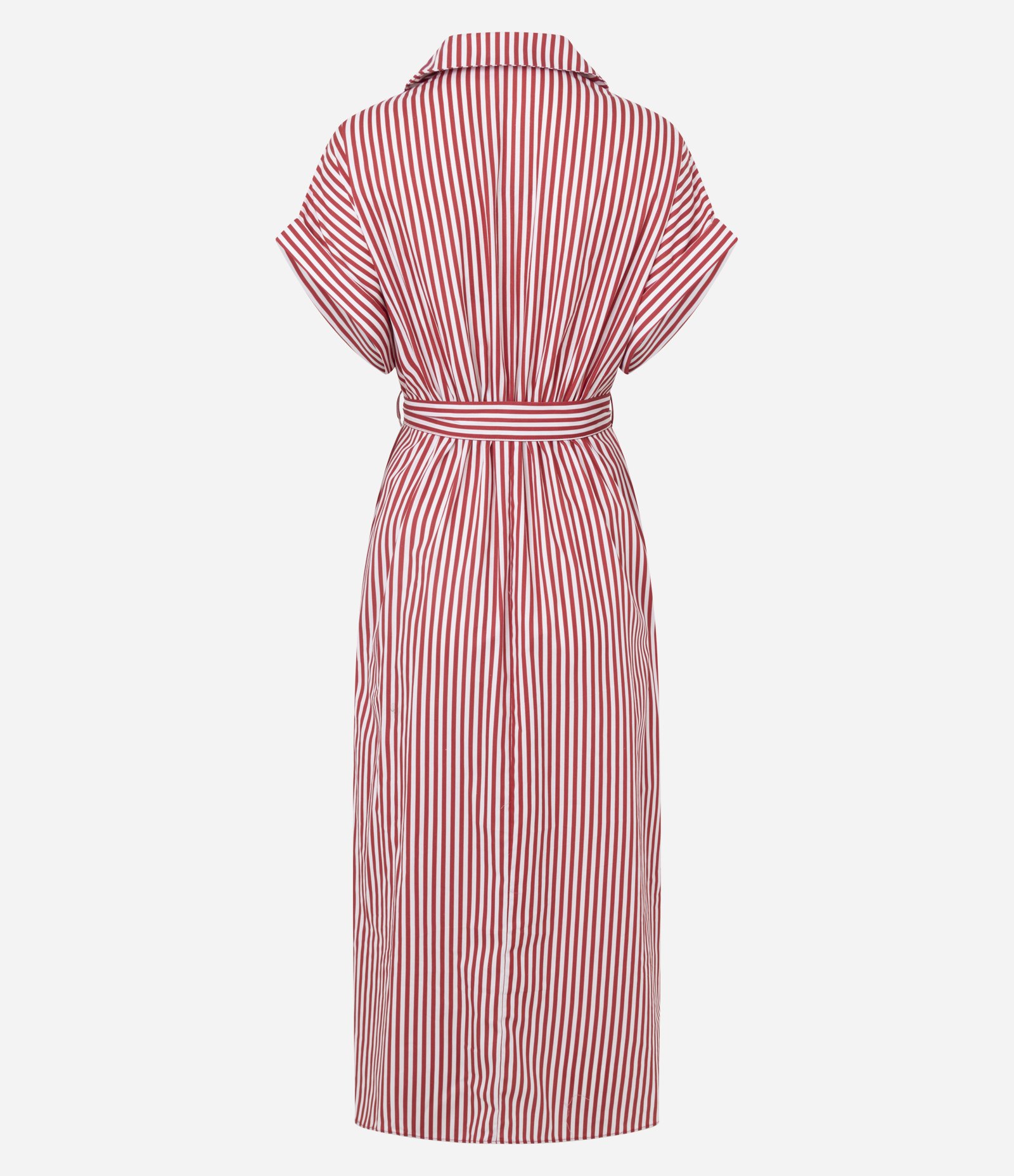 Vestido Chamise com Faixa na Cintura e Estampa Listrada Vermelho 2