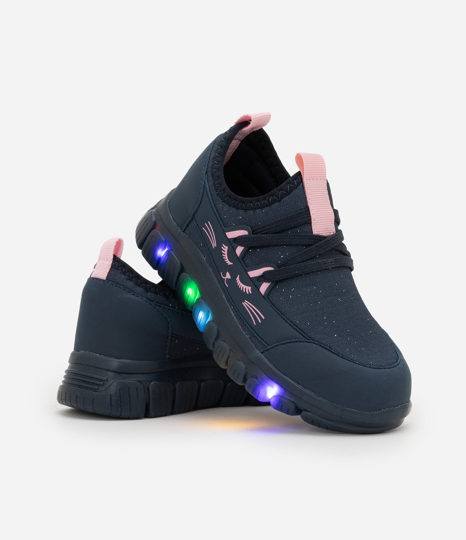 Tênis Calce Fácil Infantil com Sola LED e Estampa Gatinho - Tam 20 ao 27 Azul Marinho 1