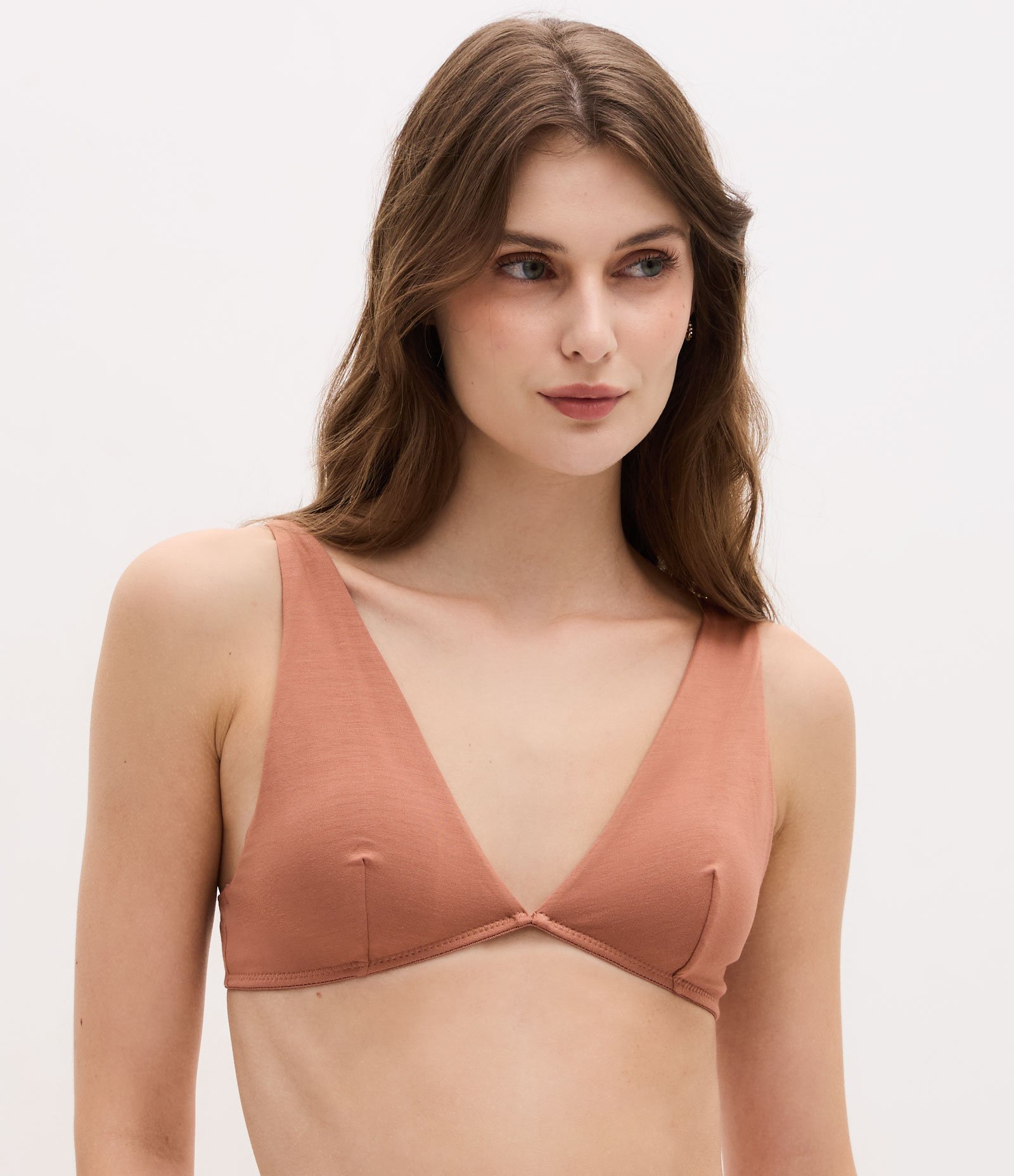 Sutiã Top em Modal com Decote V Marrom 2