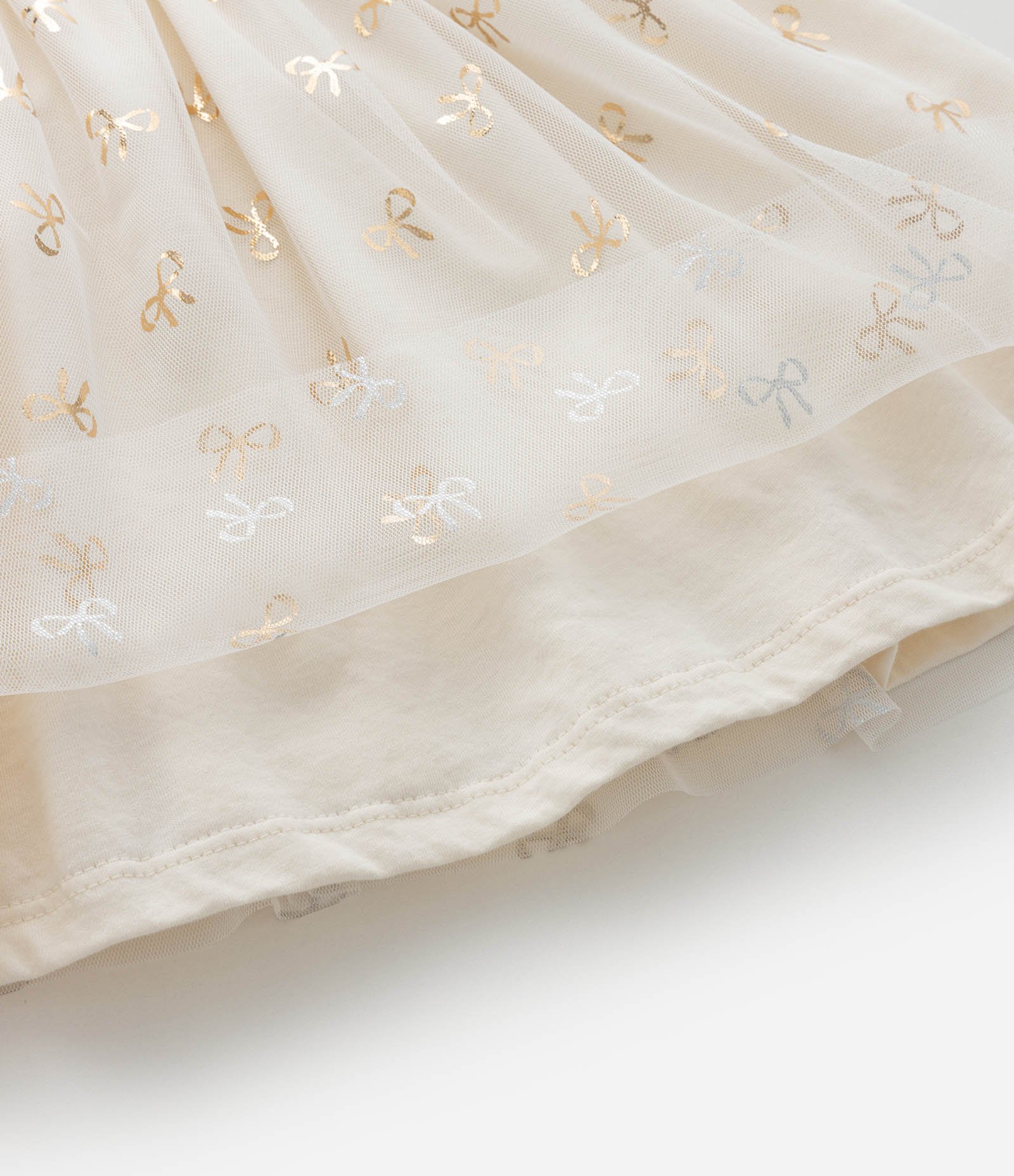 Vestido Infantil com Saia de Tule e Lacinhos Brilhosos - Tam 1 a 6 anos Bege 5