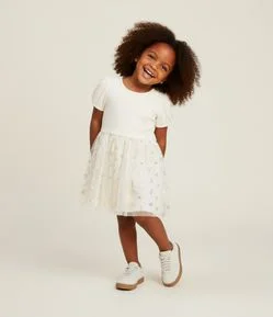 Vestido Infantil com Saia de Tule e Lacinhos Brilhosos - Tam 1 a 6 anos