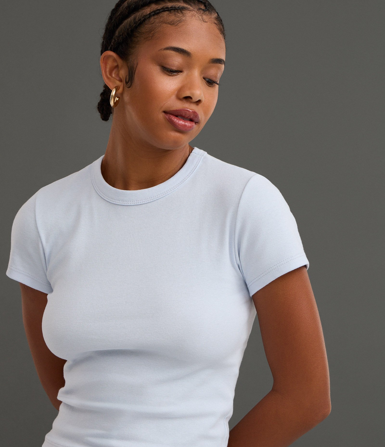 Blusa Alongada Ajustada em Ribana Azul Claro 3