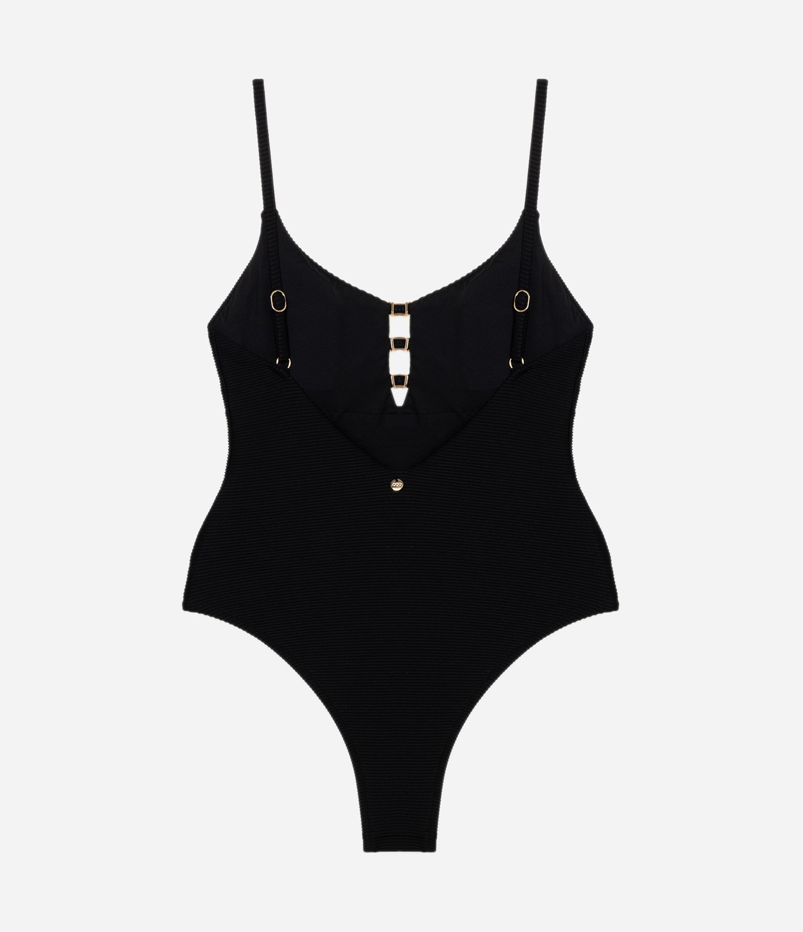 Maiô Canelado em Microfibra com Aviamento no Decote Preto 2