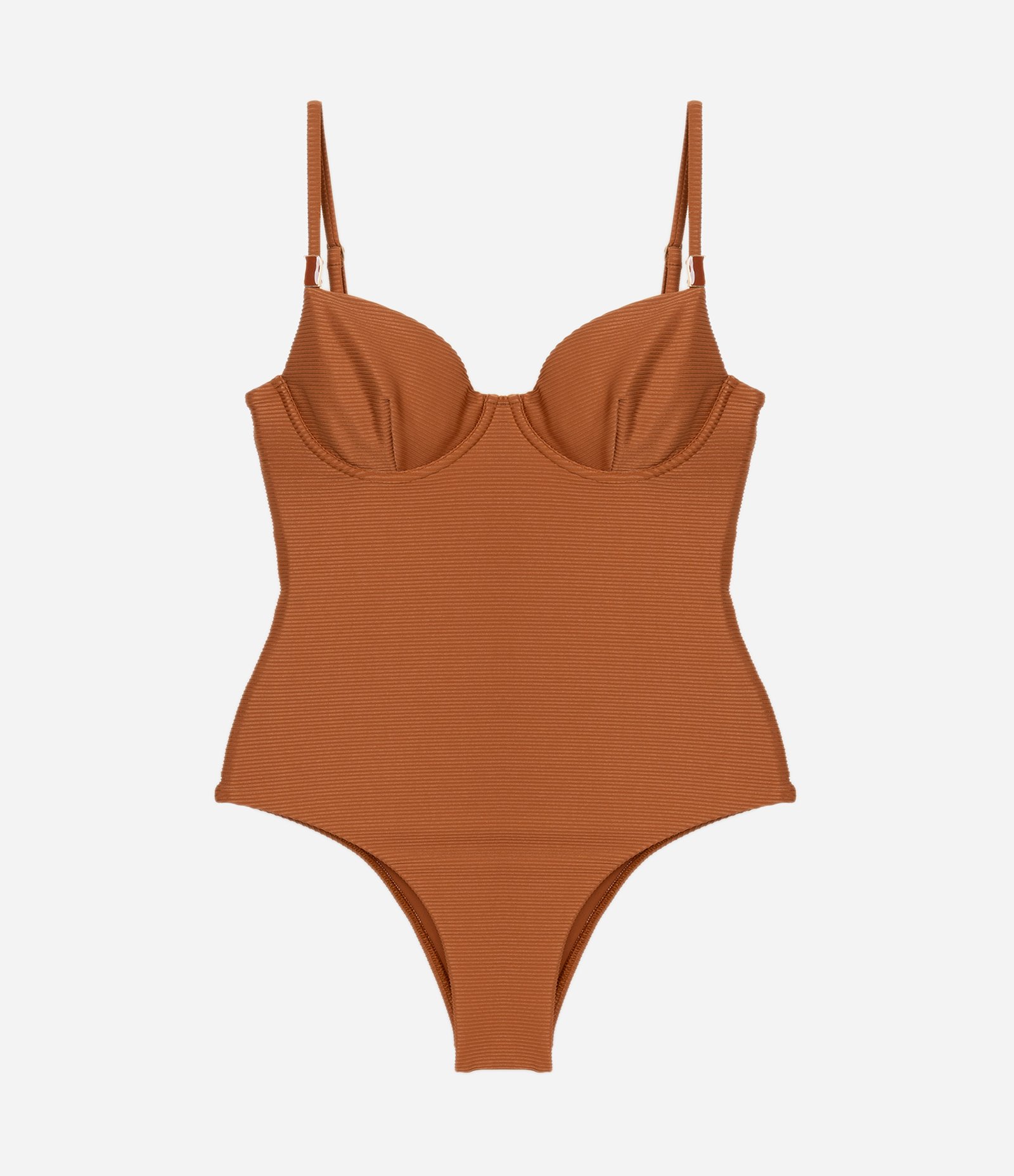 Maiô Canelado Meia Taça com Aviamento de Onda nas Alças Caramelo 4