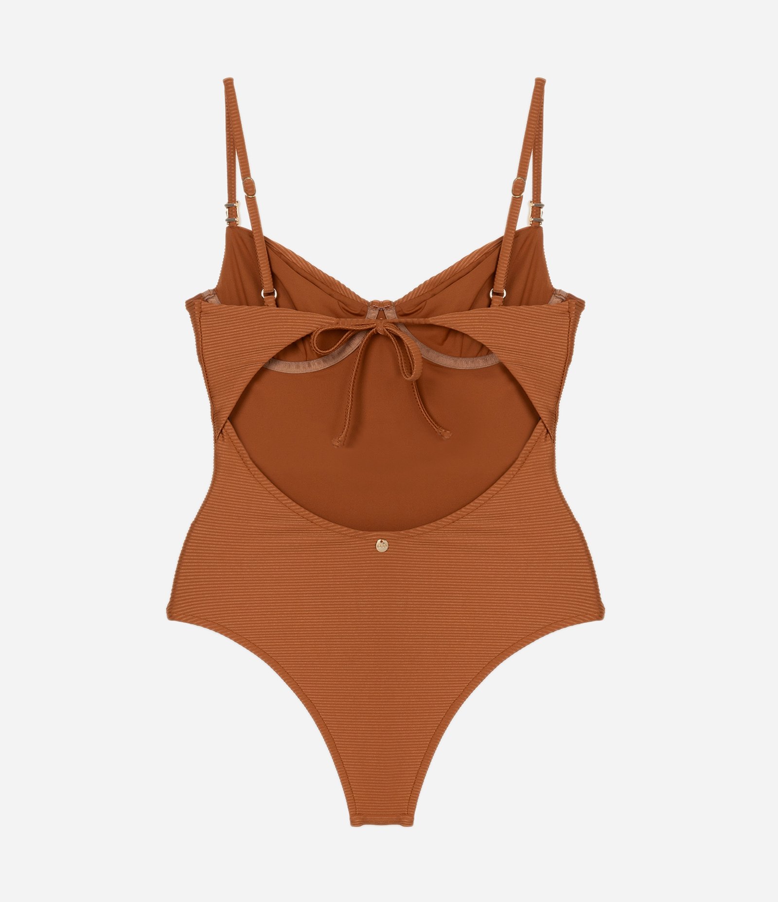 Maiô Canelado Meia Taça com Aviamento de Onda nas Alças Caramelo 5