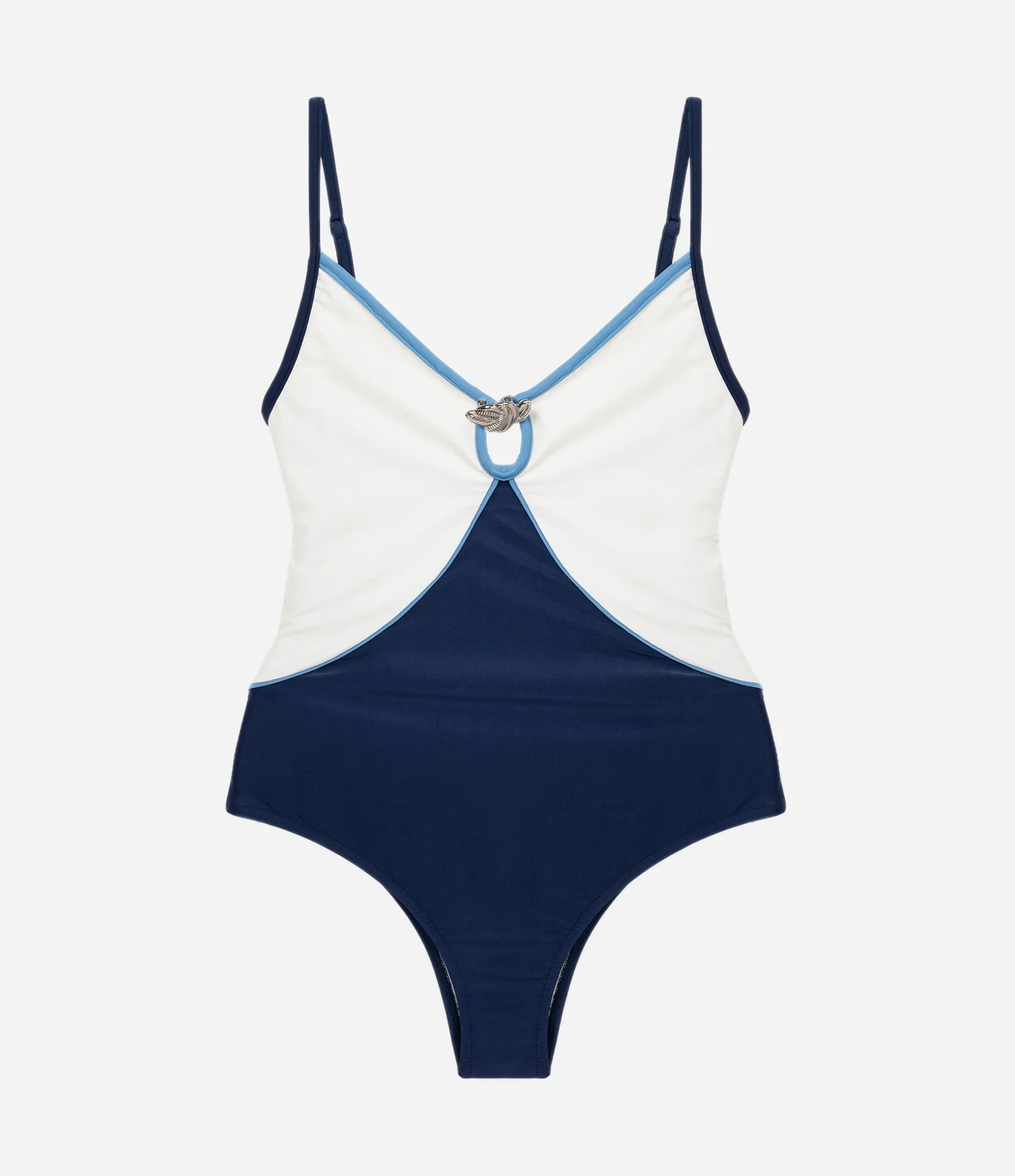 Maiô em Microfibra com Recorte Frontal e Aviamento Azul/Branco 5