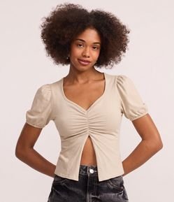 Blusa em Algodão com Detalhe Franzido e Fenda Frontal